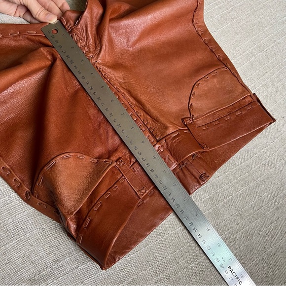 Vintage 1970s Whipstitched Buckskin Leather Flare Pants - Picture 5 of 16